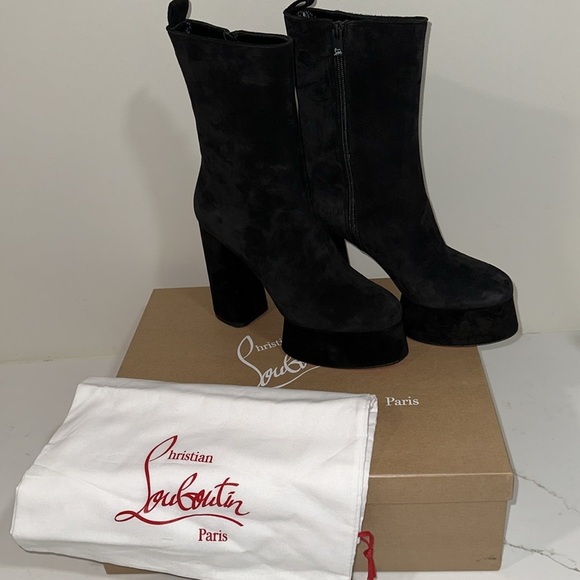 NWB Christian Louboutin Izamayaz suede platform ankle boots size 41 Block Heel - Picture 6 of 14